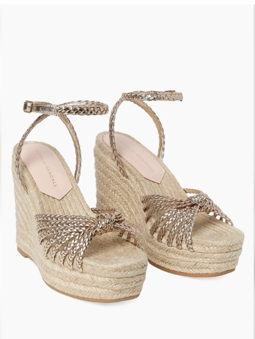 NEW Loeffler Randall Pamela Mignon Knotted Metallic Gold Leather Wedges 10.5